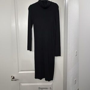 Express Black Ribbed Turtleneck Midi Dress - Long Sleeve